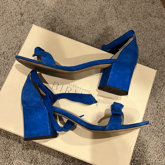 Alexandre Birman Clarita Sapphire blue suede bow tie sandals block heels shoes - Picture 2 of 5